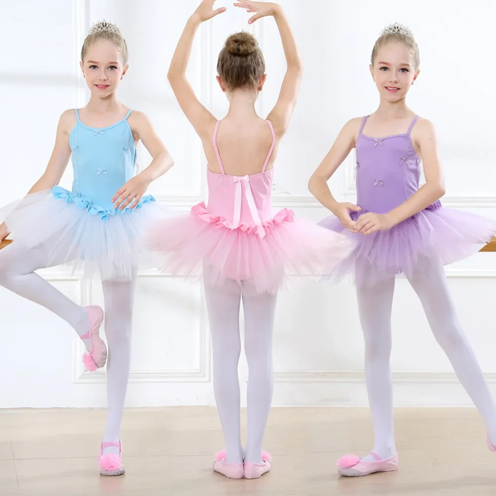 Summer Stage Tutu Ballet Dresses Black White Children's Dance Practice Girls Dress Vestido Clothes Kids Outfit Casual Robe Fille
