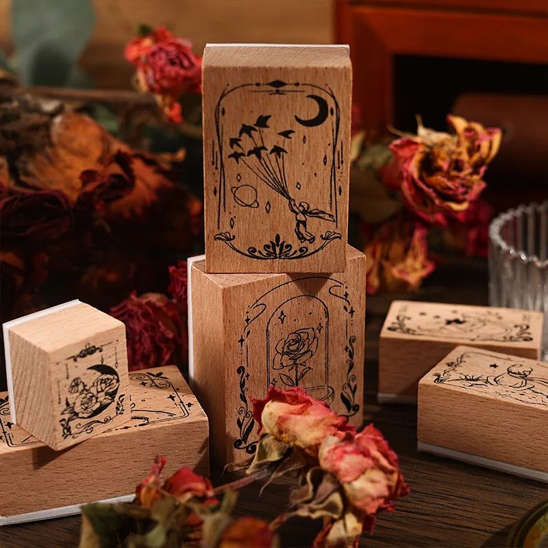 Little Prince and Rose Rubber Stamp Set for Scrapbooking Card Making Journaling Hobbies Craft Supplies Vintage Wooden Sealing