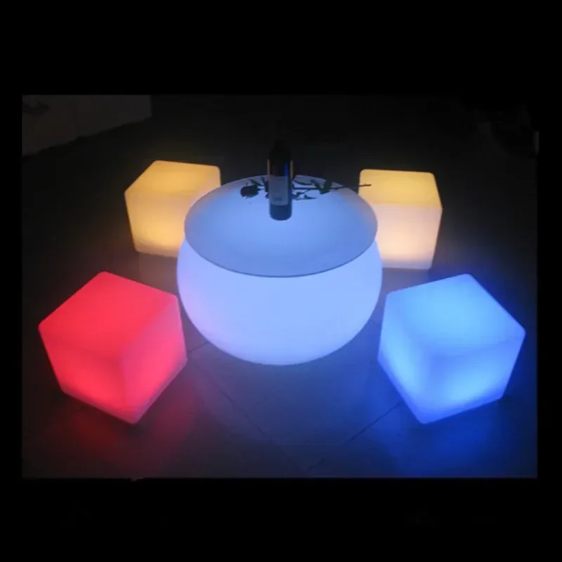 LED Luminous Bar Table and Chair Small Size Wine Table Colorful Bar Stool Remote Control Tea Table