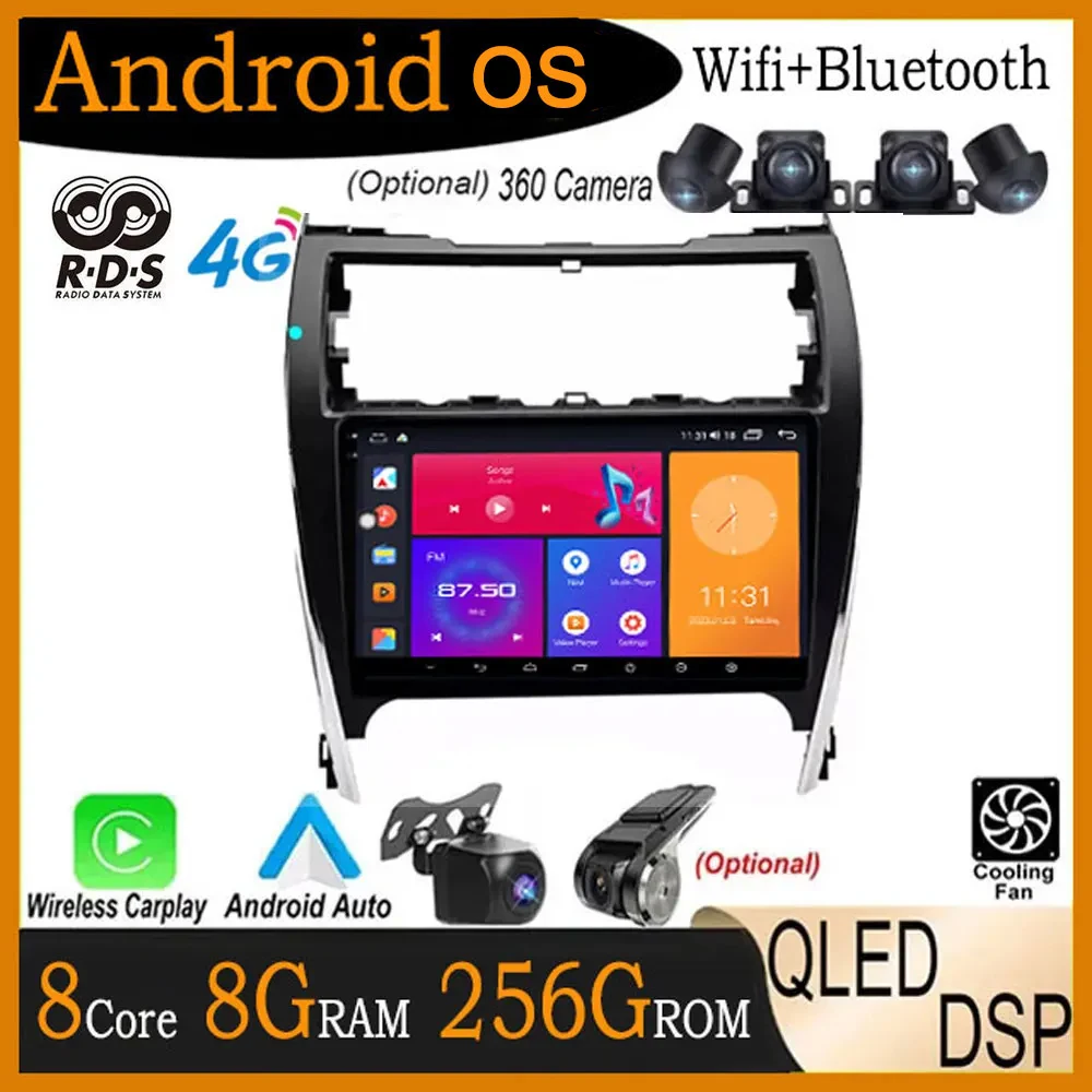 Android 14 For Toyota Camry 7 XV 50 55 2012 - 2017 DSP Car Monitor QLED Screen GPS Navigation Multimedia Stereo Radio