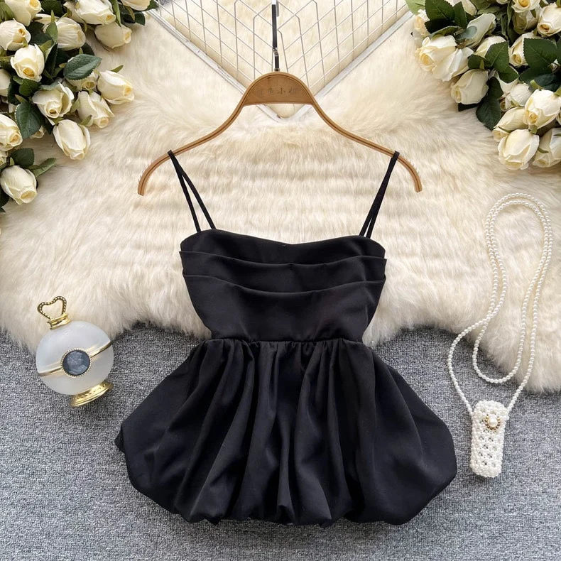 Women Chic sweet camis Off Shoulder pleated tank top Basic Sexy Korean Fashion Summer Beach vintage Women Crop Top