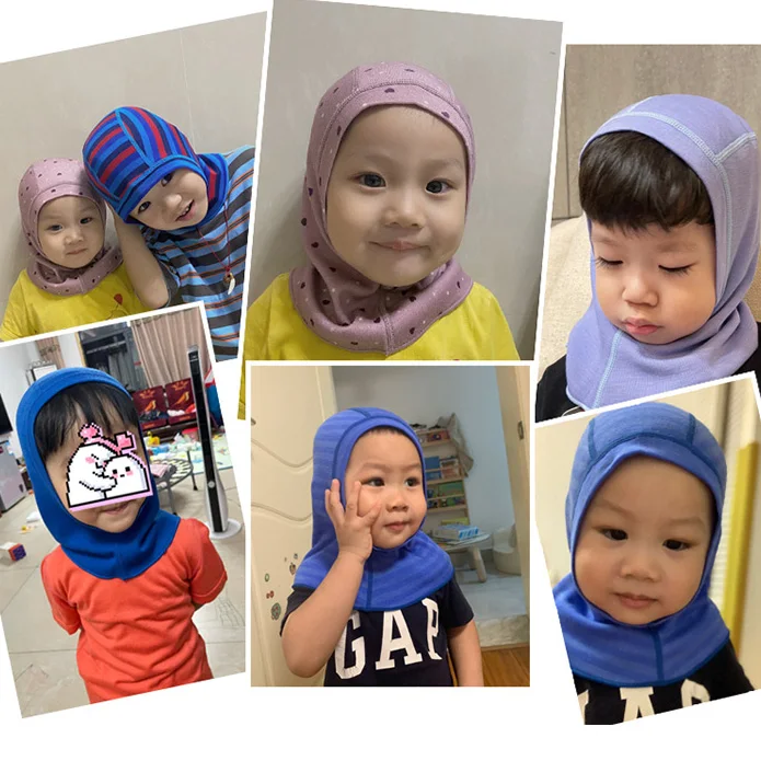 Merino Wool Thermal Face Masked Baby Head Hat Windproof Cap for Kids 1-12 Years Old - Warm Comfortable Winter Accessory view 4