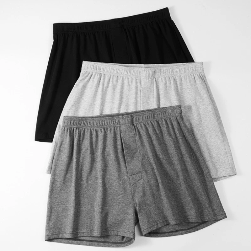 L-4XL roupa interior masculina de tamanho grande sólido solto aro calças algodão macio casa dormir underpant respirável meados de cintura boxers shorts