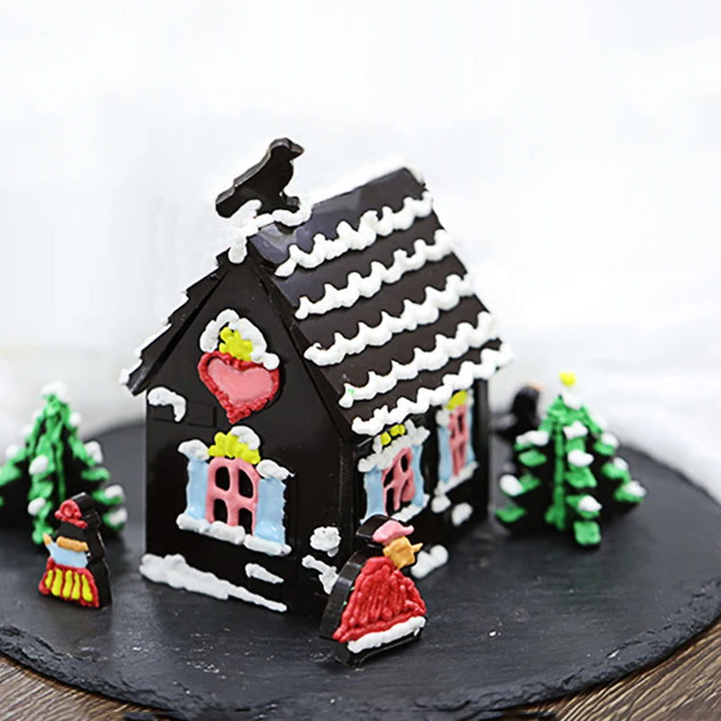 Building Block Christmas House Chocolate Mold Silicone Mould Gingerbread House Cookie Mold For Cake Christmas Decoration Navidad