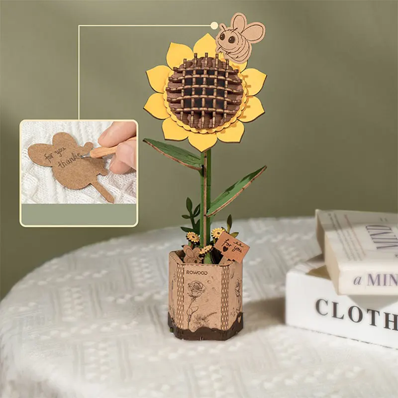 DIY Wooden Flower Bouquet Beautiful Hand-Make Gifts Eco-friend Materials 3D Wooden Puzzle for GirlFriends Decor