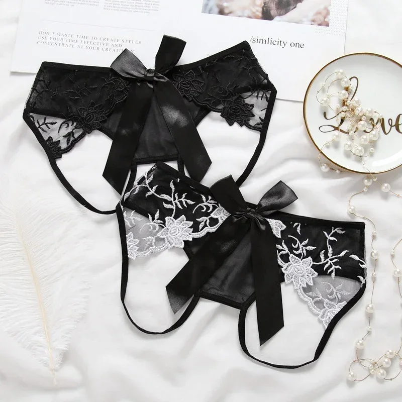 Sexy Bow Floral Transparent Women Thongs G-string Lingerie Lace Panties Low-Waist brief Femme Girls Briefs Mesh Pantys