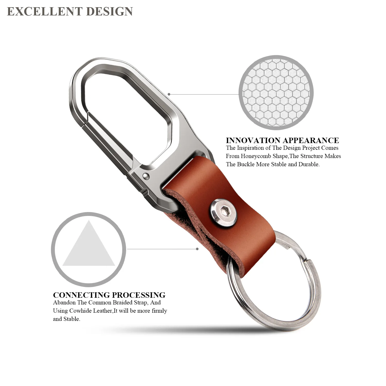 

Leather and Metal Keychain Car Key Holders Men Business Gift Heavy Duty Zinc Alloy Smart Belt Hanging EDC Key Ring