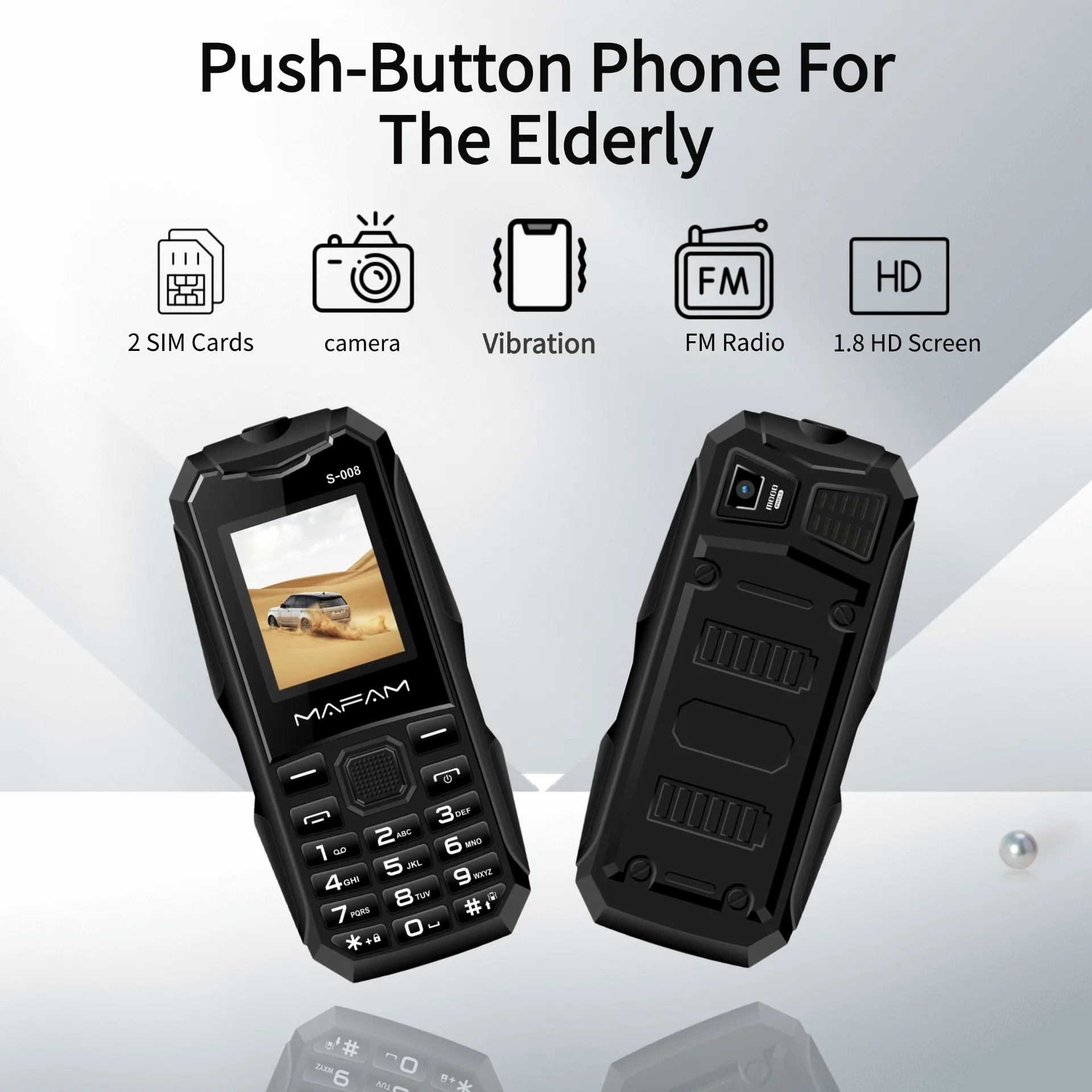 MAFAM S008 Rugged Phone Big Battery GSM 2G Low Price Two Sim Cards Push-Button Phone For The Elderly FM Small Size Thin Phone