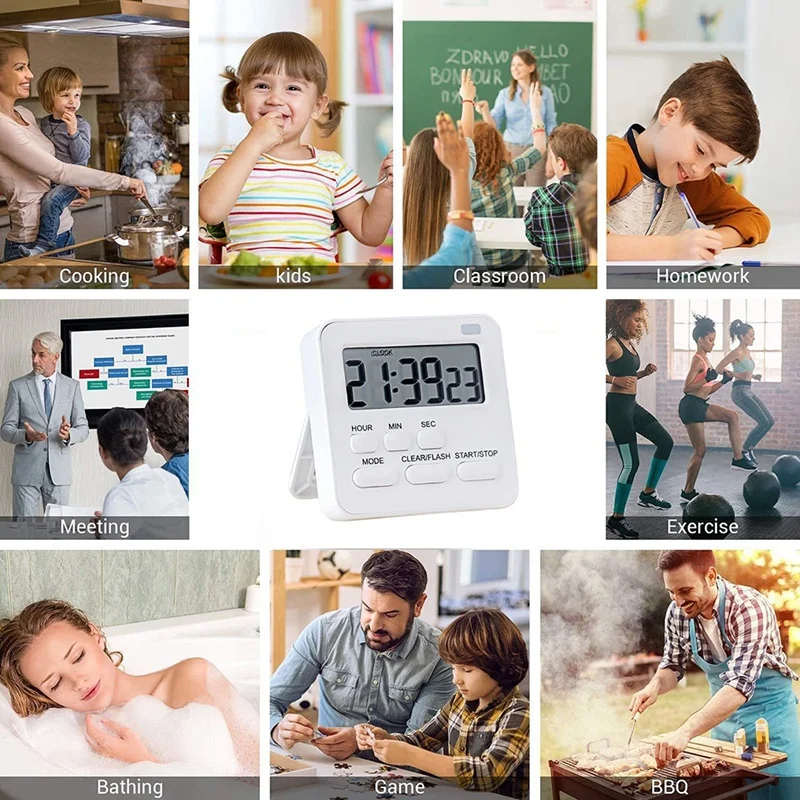 Kitchen Timer,Egg Timer With Clock,Digital Timer Stopwatch With LCD Loud Alarm For Cooking,Baking, Sports,Learning,Etc