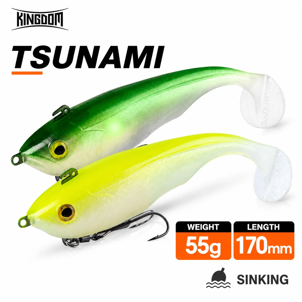 KINGDOM TSUNAMI Weichköder 170mm 55g Sinkender T-Schwanz-Swimbait 3D-Fischaugen Realistischer Köder für Barsch, Hecht, Süß- und Salzwasserangeln