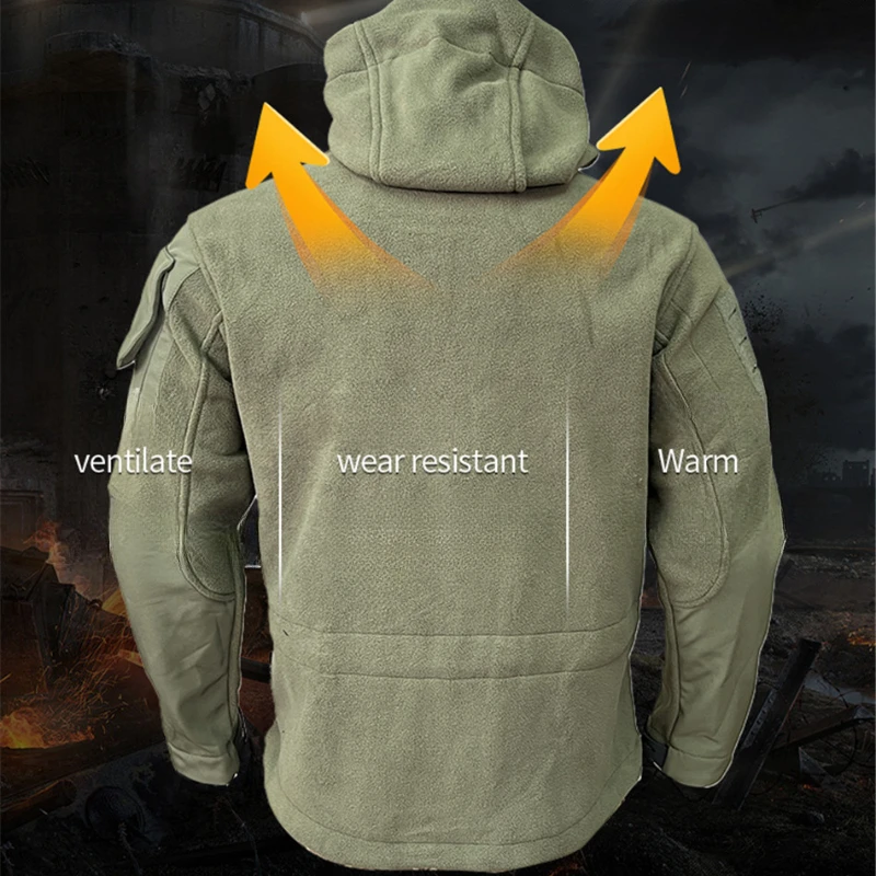 Tactical Camouflage Jacket Men Fleece Multi Pocket Wear-resistant Training Soft Shell Clothing Patchwork Outdoor Warm Combat Top