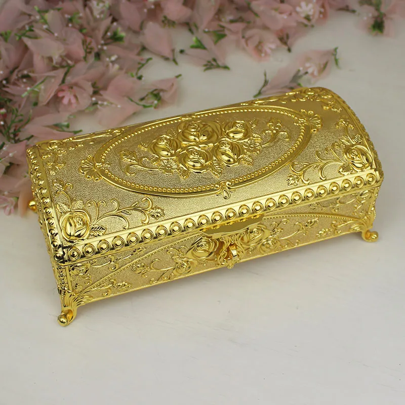 Europe Rectangle gold/sliver jewelry box desktop  metal storage box  tin box organizer for girl\'s gift Z202