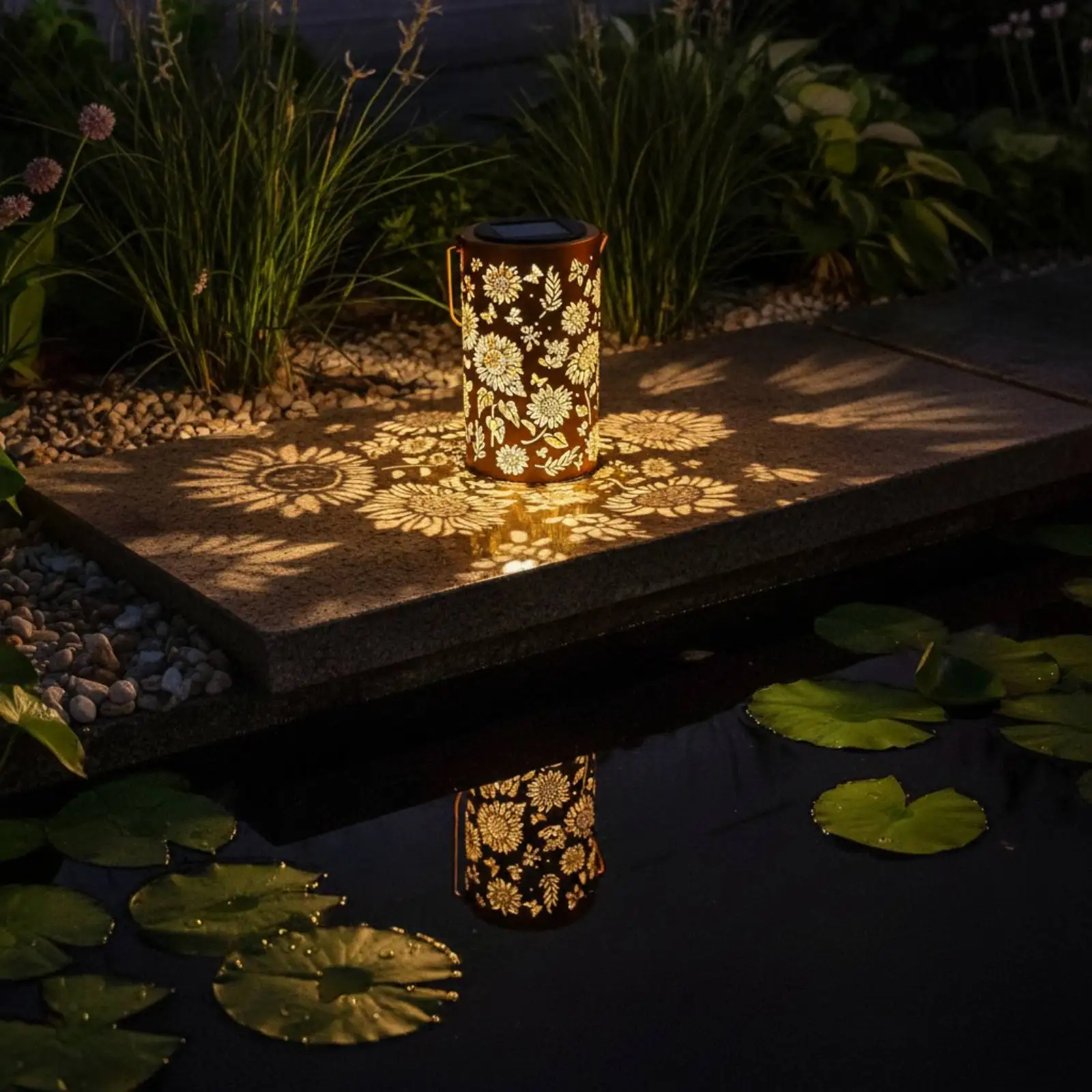 

Floral Solar Lantern No Wiring Required Solar Garden Lantern Hollow Metal Garden Lamp Versatile Placement for Yard, Walkway