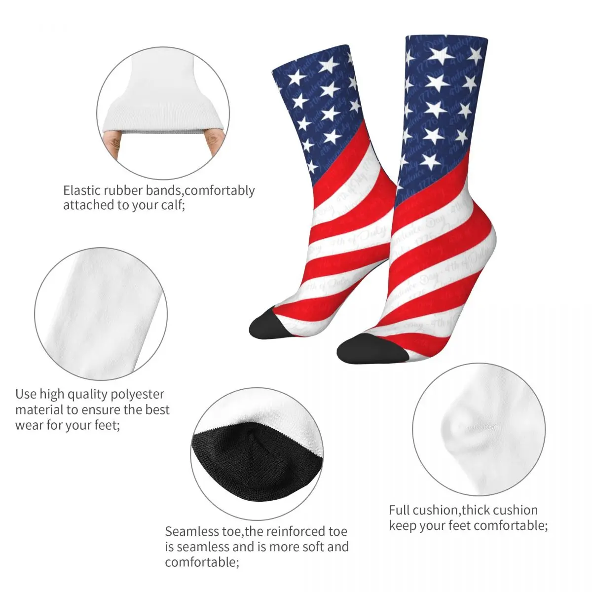 Star Flag Print Socks USA 4th of July Independence Day Harajuku Stockings Autumn Non-Slip Men Socks Breathable Skateboard Socks