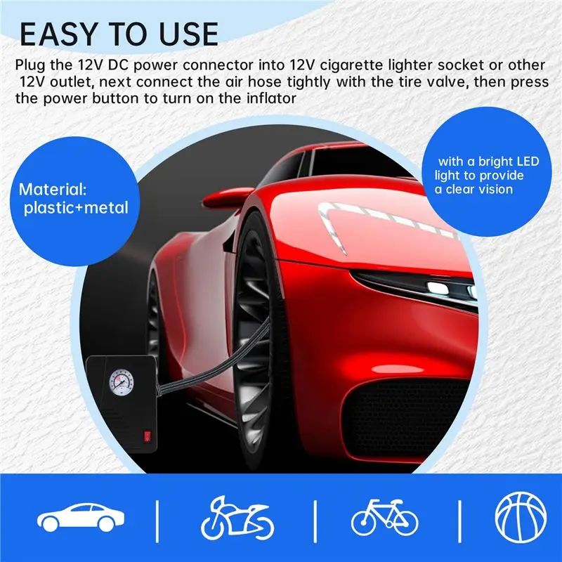 New Portable Tire Inflator Air Compressor Car Air Pump For Car Tires Motorcycle 100PSI Fast Inflating Tires Inflator