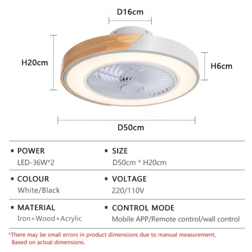 50CM Ceiling Fan Light Lamp APP Remote Control Fan 220V/110V Bedroom Dining Room Wood Ceiling Fans with Lights LED Ceiling Fan