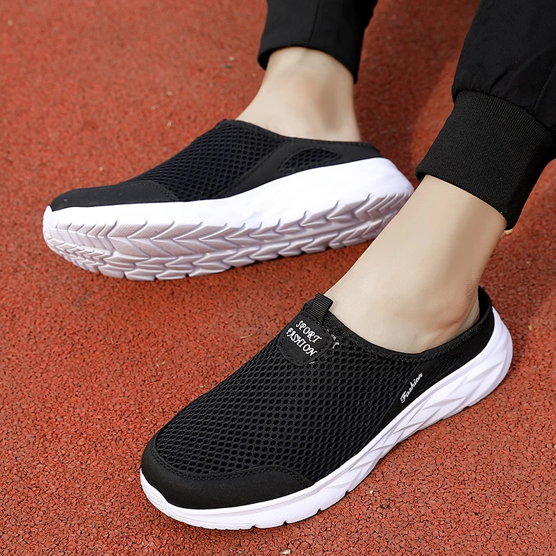Plus Size 39- 47 Summer Men Half Slippers Lightweight Casual Shoes Outdoor Male Flat Slippers Anti-slip Mesh Slip on Loafers