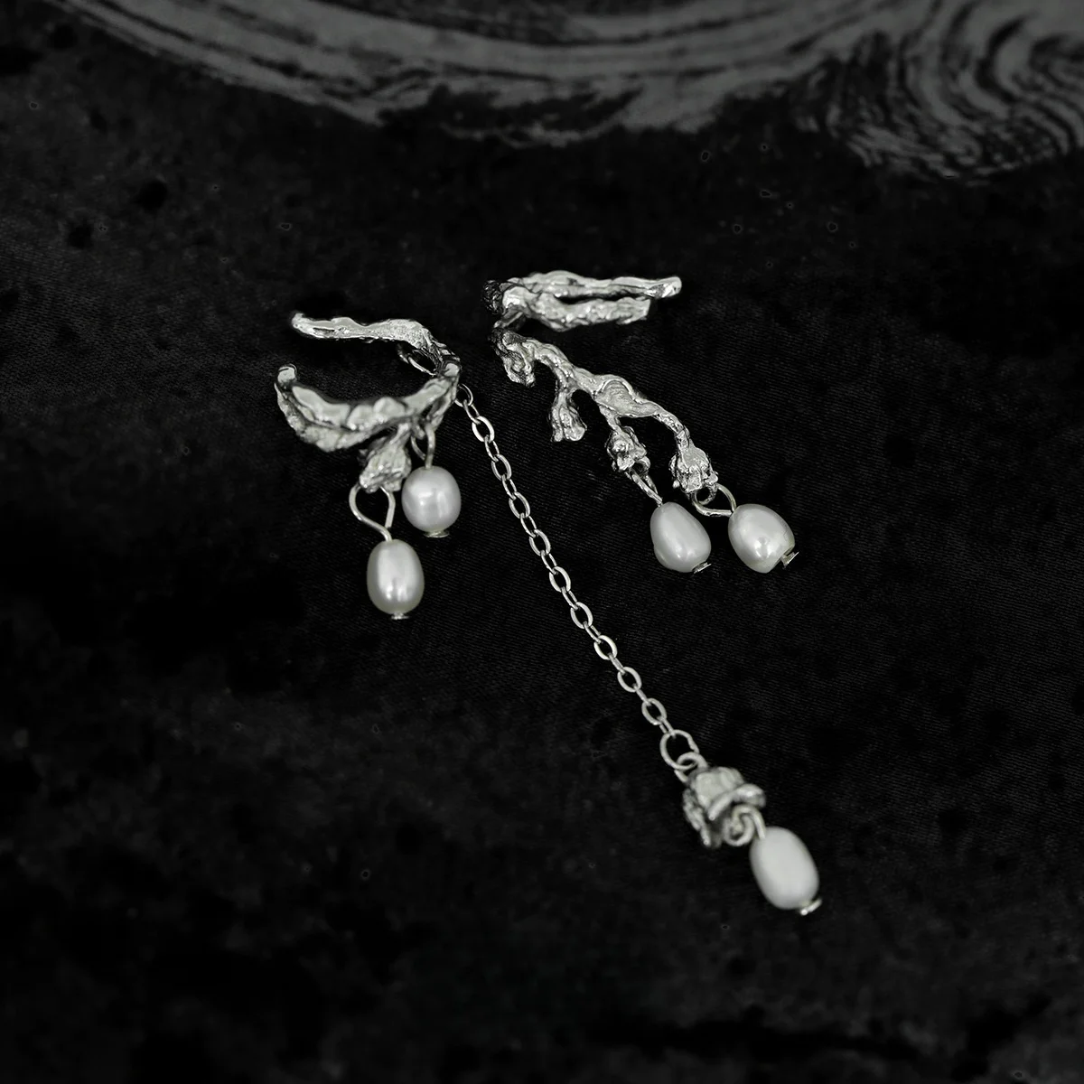 F.I.N.S Lily of the Valley Pearl S925 Sterling Silver Earring Clips Elegant Irregular Hanging Earcuff Ear Bone Fine Jewelry