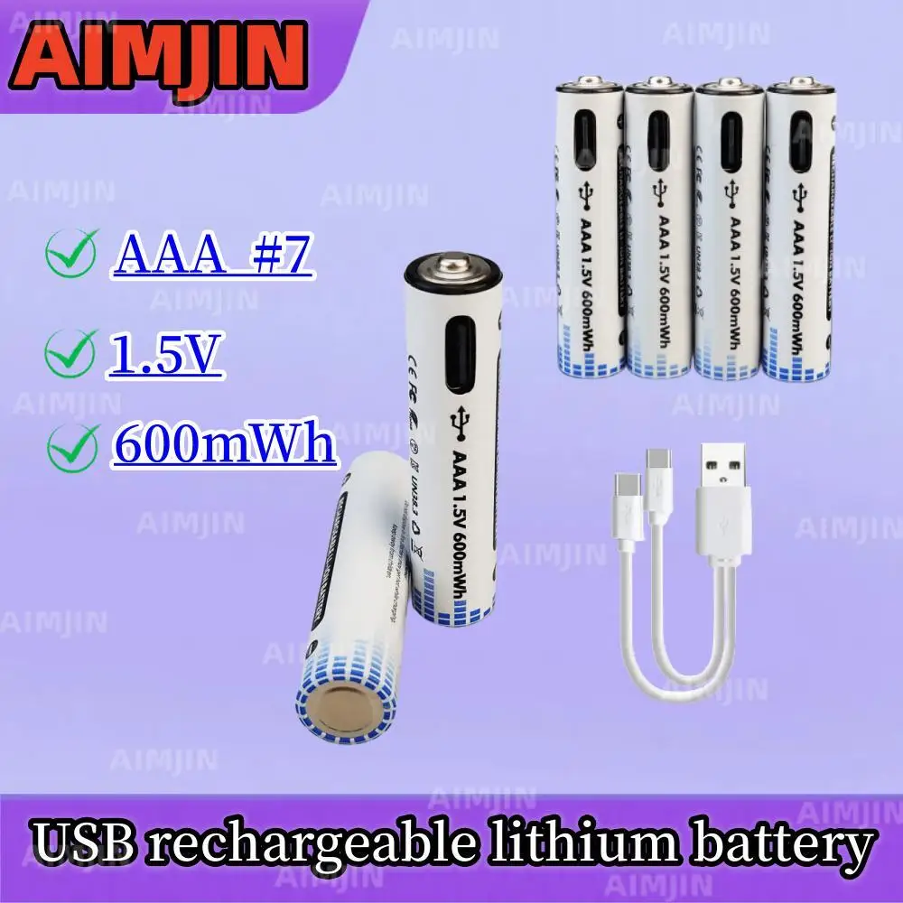 

1.5V 600mWh AAA USB Rechargeable Li-ion Battery With USB Charging Cable For Toy Remote Control Wireless Mouse USB Battery