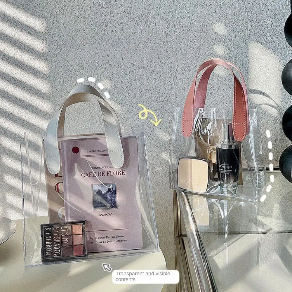 1PC Clear Tote Bag Transparent Reusable Shopping Bags Shoulder Handbag PVC Waterproof Storage Bag for Gift Cosmetic Plastic Bags