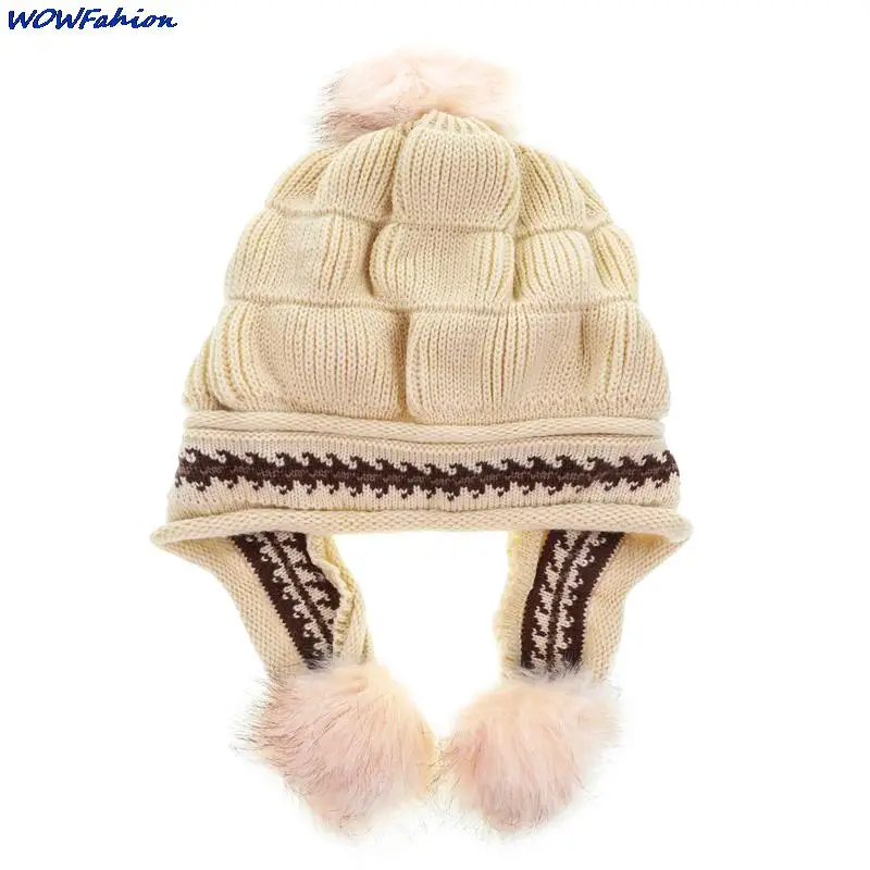 NEW Winter Warm Wool Hats for Women Simple Cute Fur Ball Hat Thickened Ear Protection Warm Cycling Women Hat Ski Cap Beanie