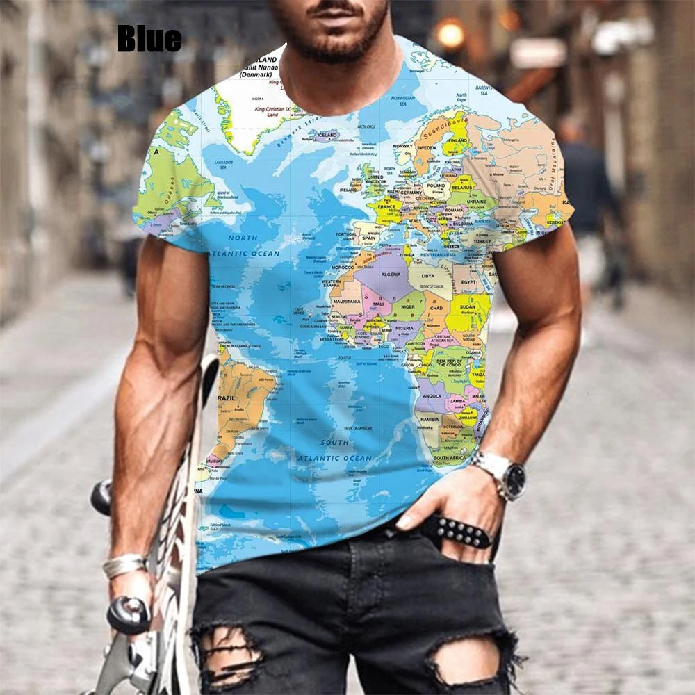 New Fashion Summer Hot Sale 3D Map Men\'s/women\'s T Shirt 3D Print Short-sleeved Men\'s Tops Clothing Plus Size XXS~6XL Oversize