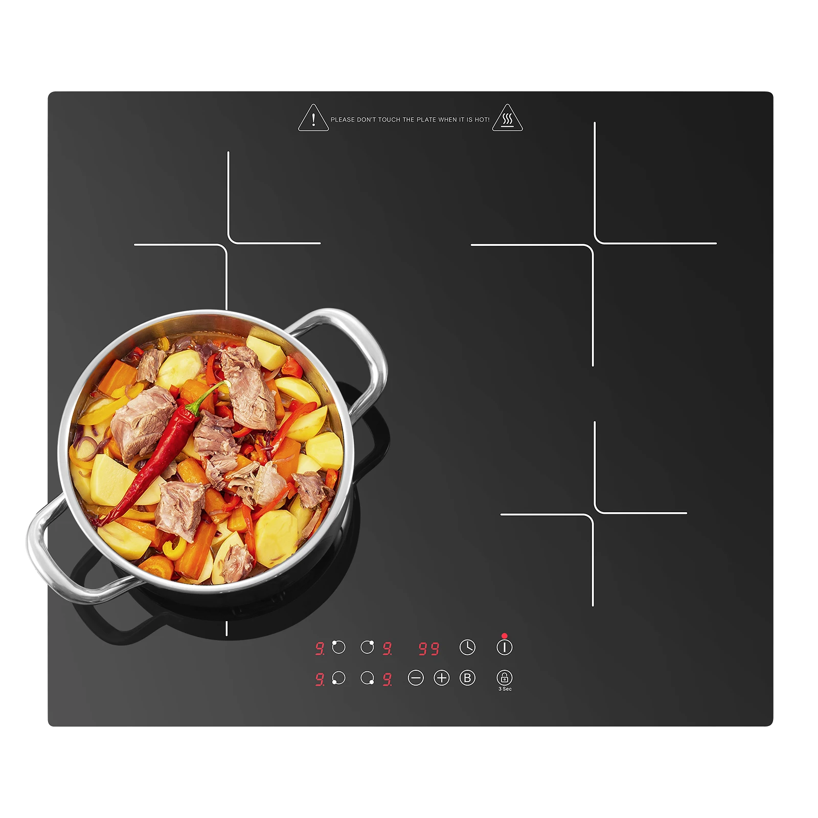Induktionskochfeld, 4 Platten, integriertes Elektrokochfeld, 60 cm Booster, Touch-Steuerung, 6000 W, 9 Leistungsstufen, 1–99 Minuten, Timer, Kindersicherung