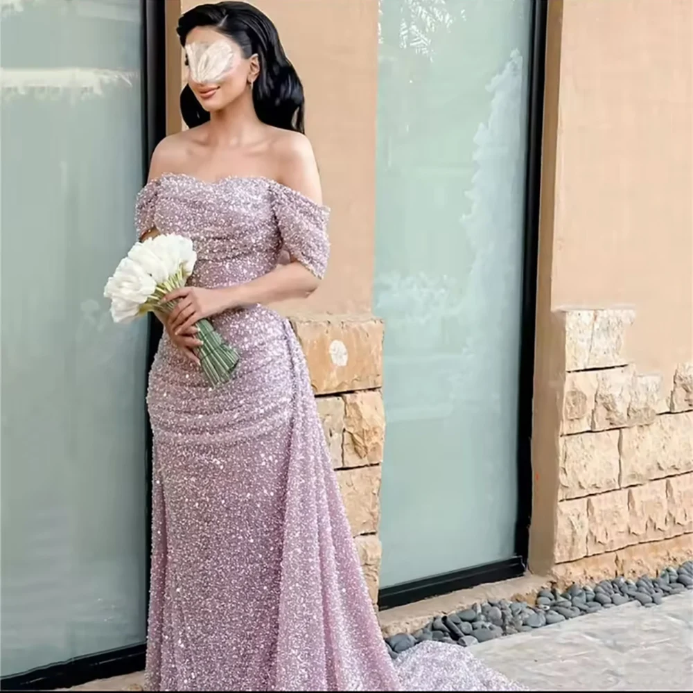 Serene Hill Customize 2025 Pink Elegant Saudi Mermaid Beaded Arabic Evening Dresses Gown For Formal Occasion LA72204A