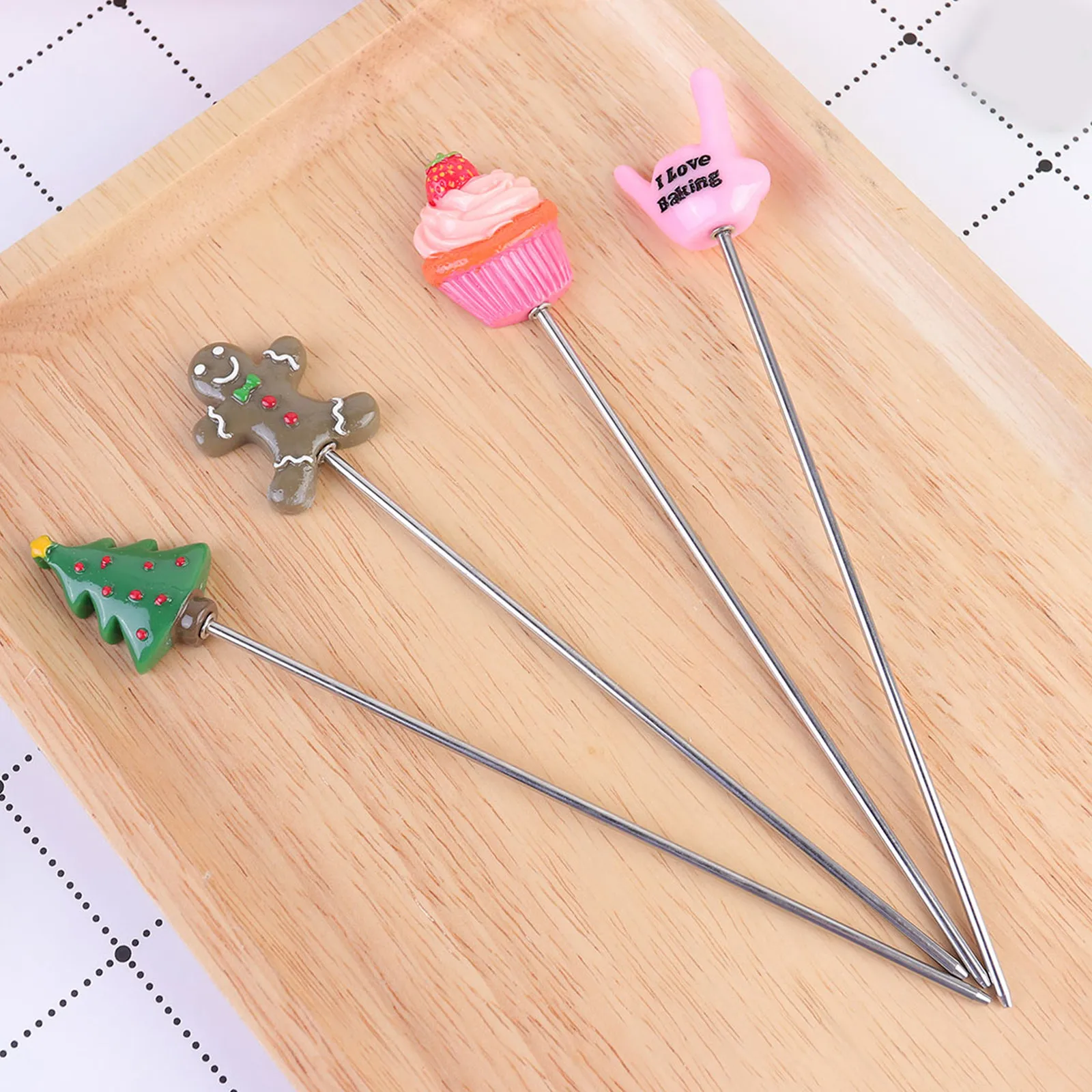 4Pcs Cake Test Pin Stainless Steel Baking Tool Bread Tester Probe Cupcake Muffin Baking Tester Decorative Grip Anti-Slip