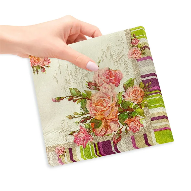 20Pcs/Pack Flower Paper Tissue Cocktail Square Dinner Disposable Napkins Wedding Party Decoration