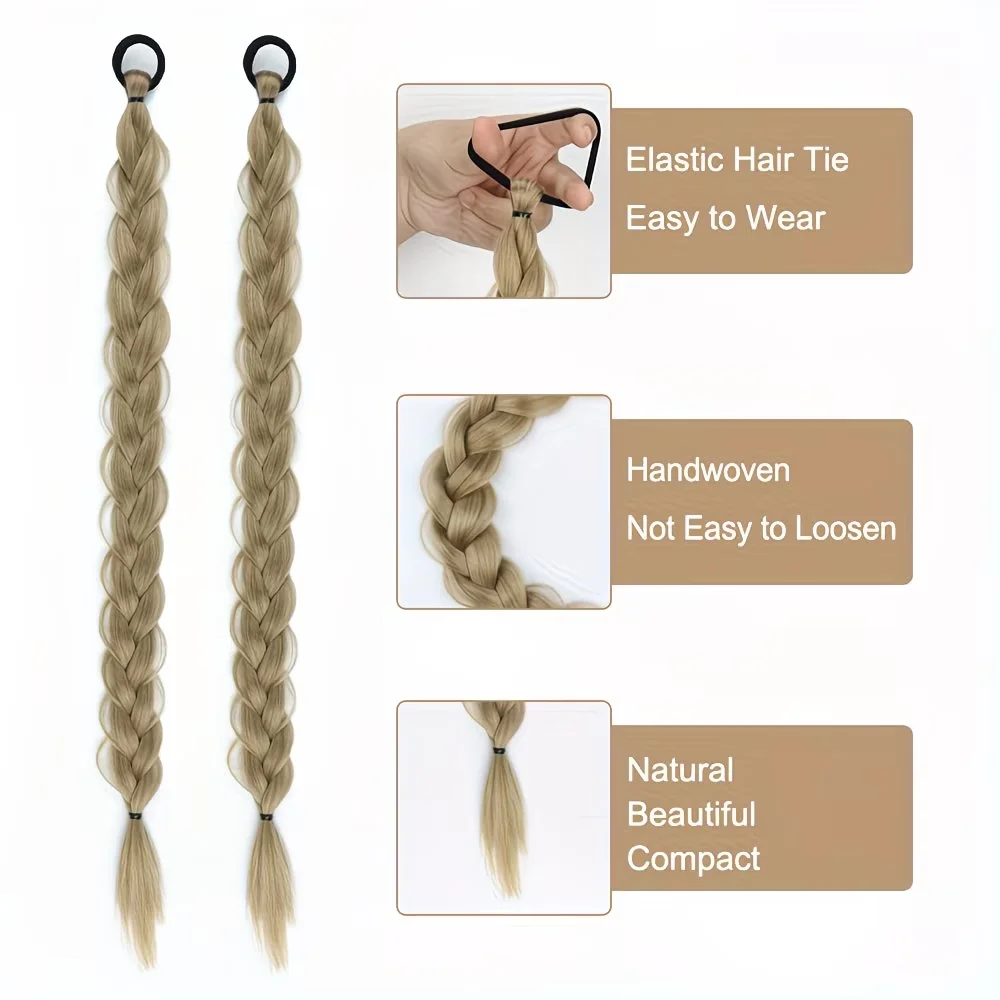 Synthetic 24 inch Braided Ponytail Extensions Straight Wrap Around Hair With Tie Black Brown Color DIY Hair Ponytail For Women
