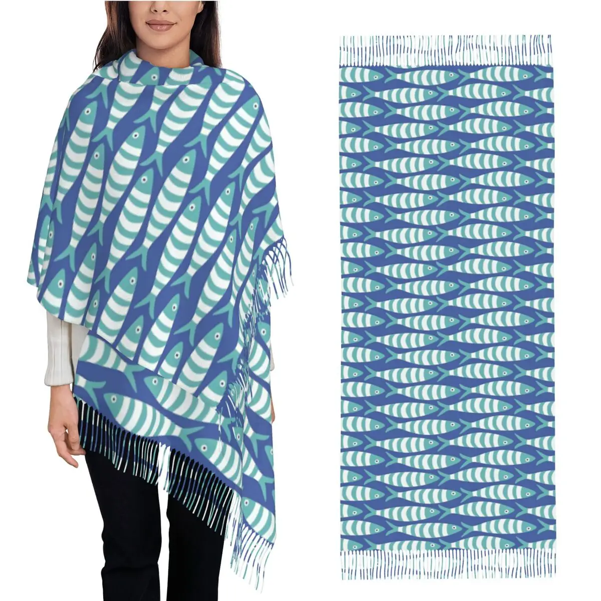 

Cartton Fish Ocean Shawls Wraps for Women Warm Large Long Scarf Starry Whale Sharks Neckerchief Shawl Scarves
