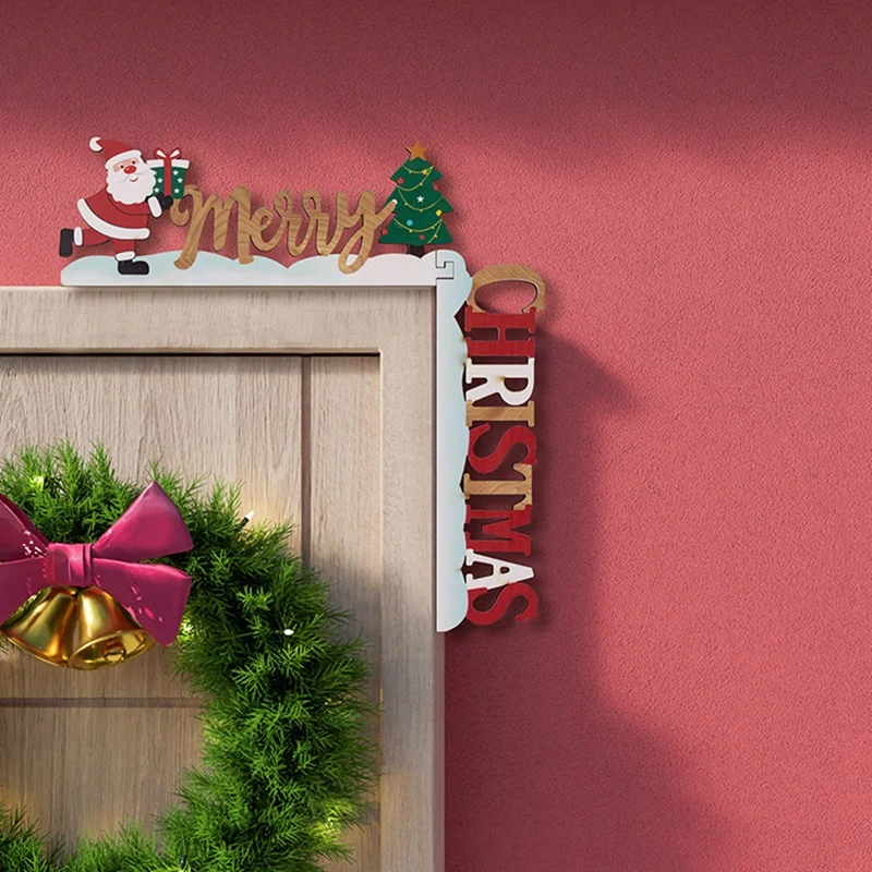 Santa Claus Door Sign Decor DIY Wooden Door Frame Ornament Christmas Door Corner Frame Decoration For Xmas Home Party Props