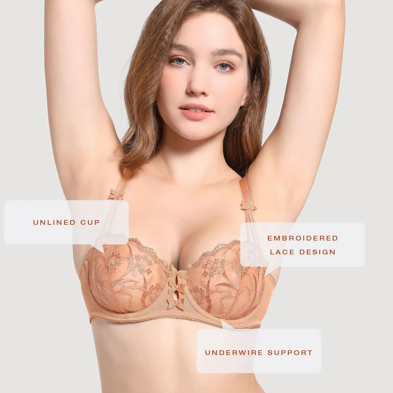 Wingslove Women’s  Lace Bra Sexy Lingerie with Steel Push Up transparent bra Underwire Unlined Sheer Non Padded Valentine\'s Day