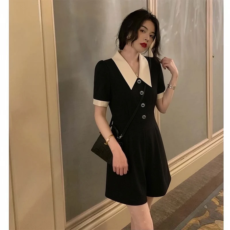 

Elegant Short Romper with Doll Collar Slim Fit Women's Fashion High Waist Straight Leg Pants Summer 2026 New Style