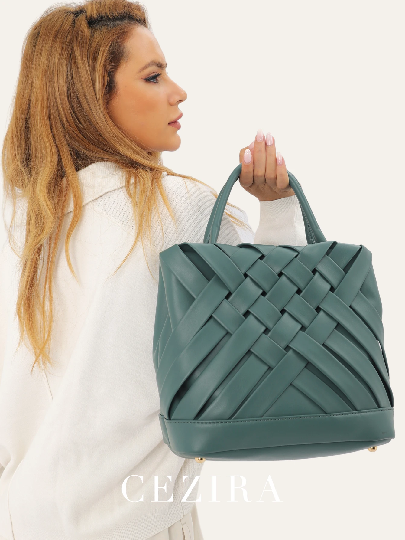 CEZIRA borse tessute a mano di lusso per le donne moda PU in pelle vegana borsa con manico superiore Tote Bucket borse a tracolla Daily Sac