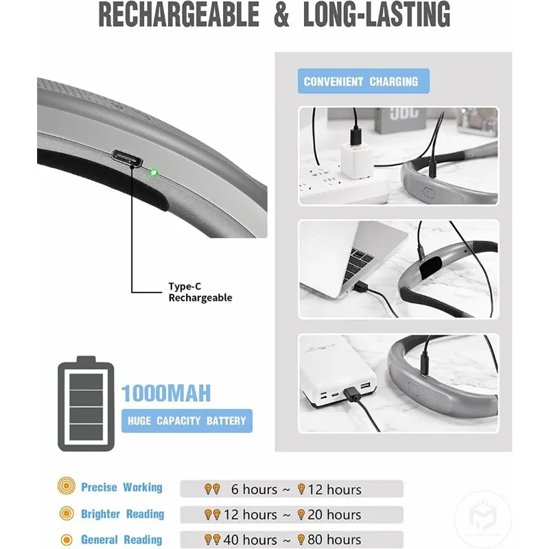 Lampe de lecture LED aste par USB au lit, 3 couleurs et 3 luminosités réglables