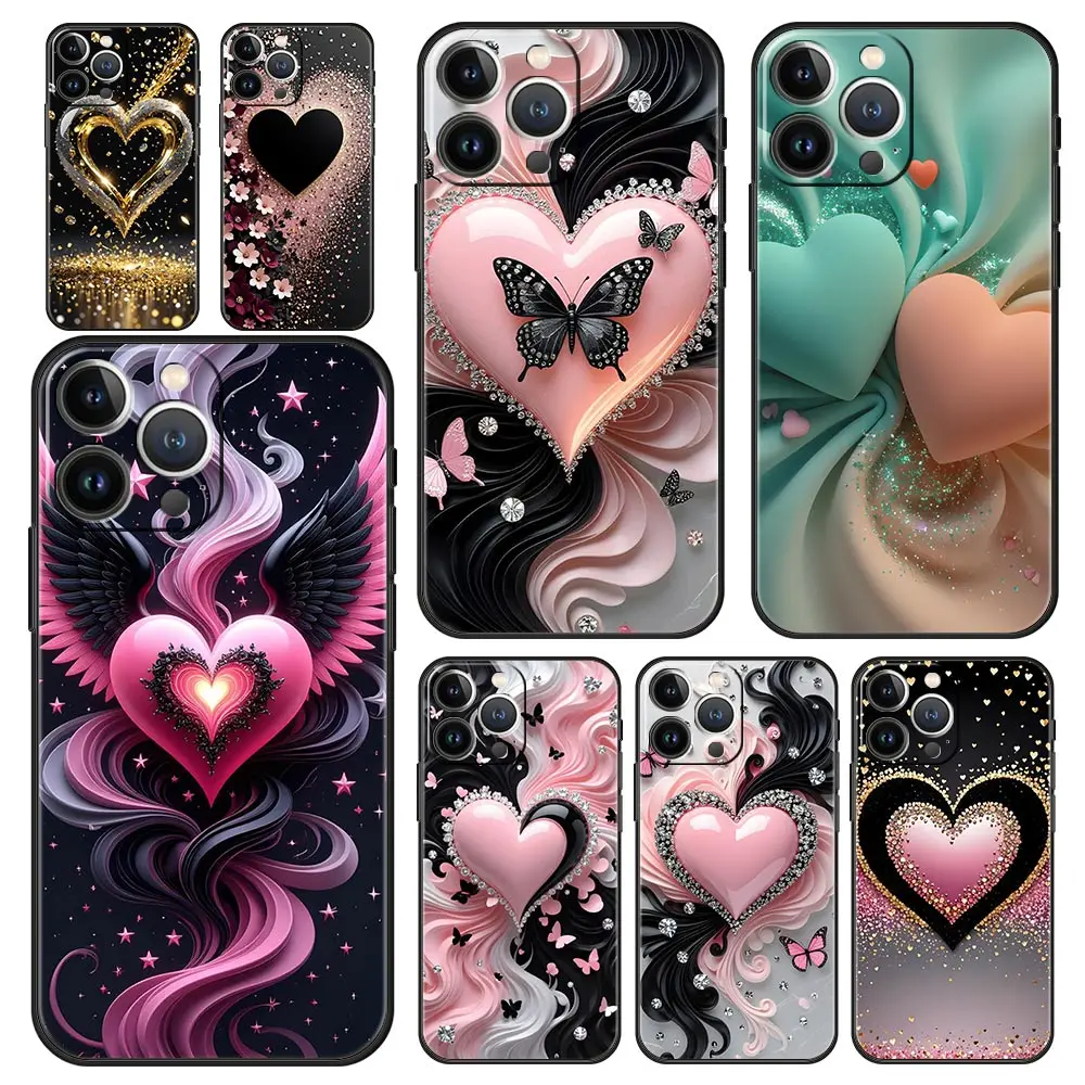 

Colored Love Heart Printed Phone Case Cover for iPhone 17 16 15 14 13 12 Pro Max 11 Pro Max 17 AIR Plus Shockproof Soft TPU Bags