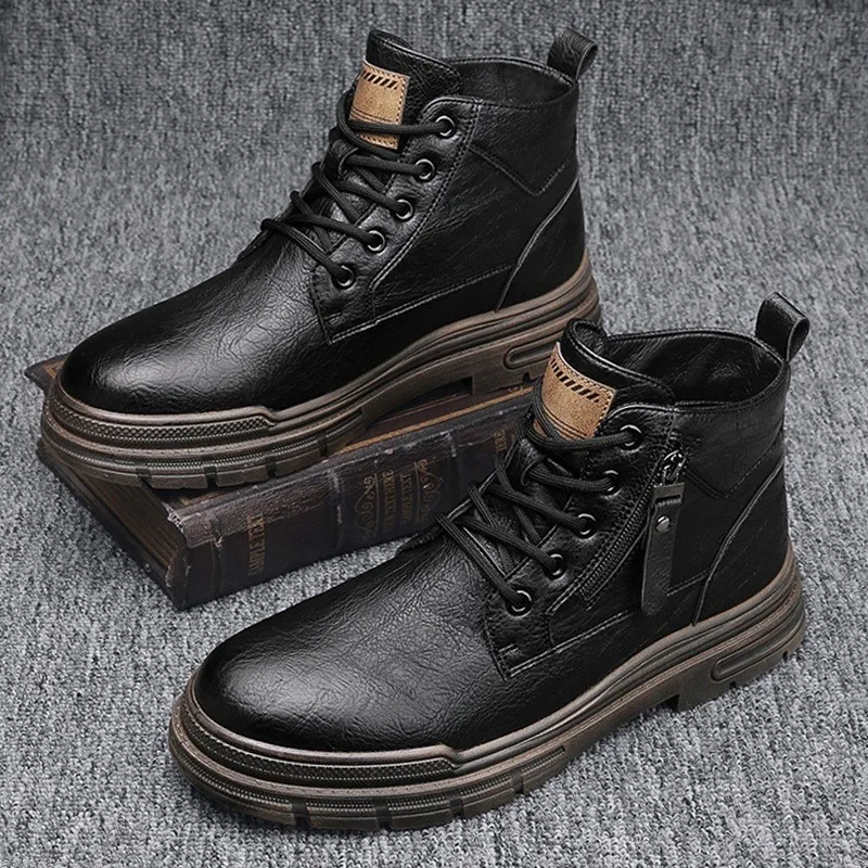 Men's high top British style autumn winter leather upper mid-top fashion men's shoes boots Work boots обувь мужская M105