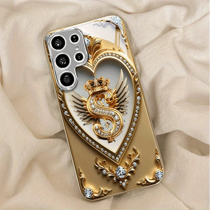 Crown wing letter S glass phone case suitable for Samsung Galaxy S26 S25 S24 S23 S22 S21 S20 FE/Ultra/Plus anti fall back cover view 2