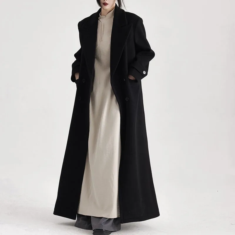 秋冬レディースウールコート2025新作ブラック高級ゆったり厚手オーバーコートカジュアルレディースウールコートH645