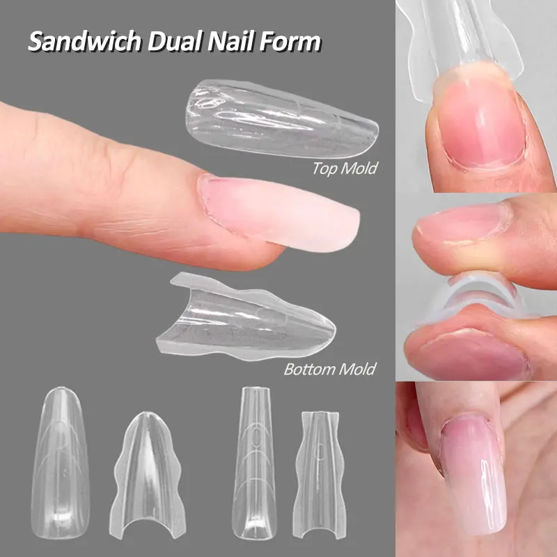 180PCS Sandwich Dual Nail Form Coffin Almond Nail Forms 14Size Reusable Top Bottom Forms Nail Art Extension Top Mold Bottom Mold
