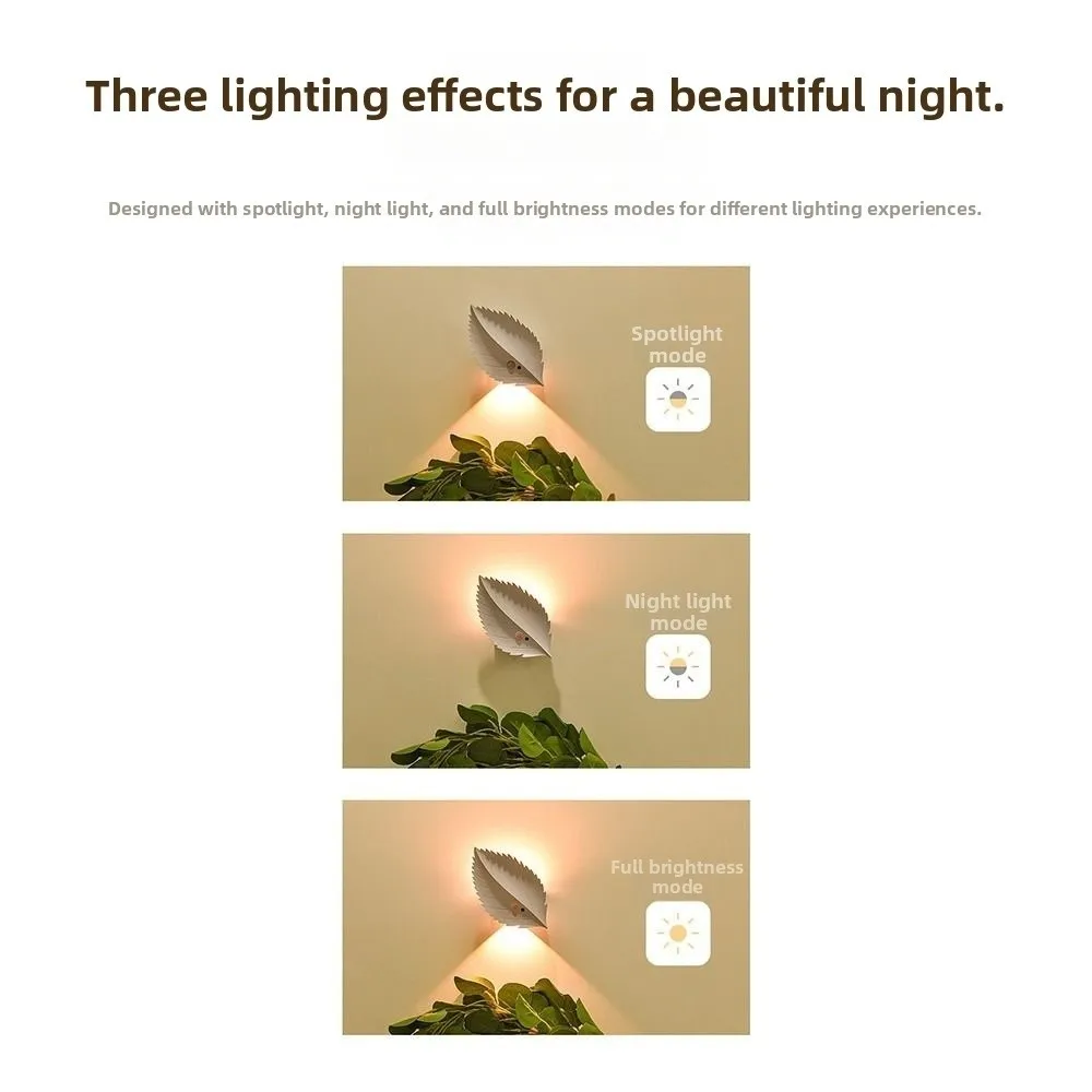 RGB/Warm Light Leaf Wall Lamp Remote Control USB Rechargeable Motion-sensing Night Light Wireless Decorative Lighting
