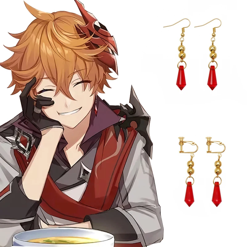 Spel Genshin Impact Tartaglia Oorbellen Anime Sieraden Cosplay Genshin Childe Oorbel Mode Accessoires Kristal Oorbellen