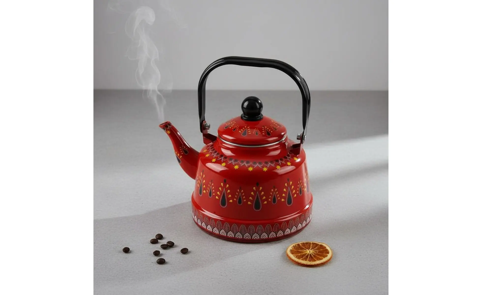 Enamel Stovetop Kettle Easy to Clean Vintage Dome Shaped Water Kettle Patterned Enamel Teapot