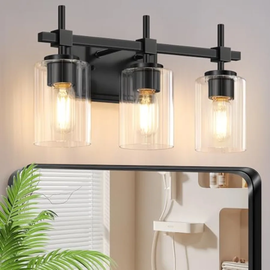 

3-Light Matte Vanity Light for Bathroom, Modern Bathroom Lighting Fixtures Over Mirror, Vanity Lights with Clear Glass Shade, I