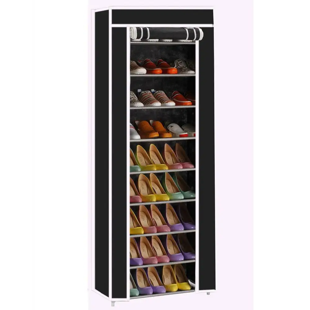 

9 Tiers Living Room Fitment Shoe Organizers Room-saving 10-Layers 9 Lattices Non-woven Fabric Shoe Rack Black