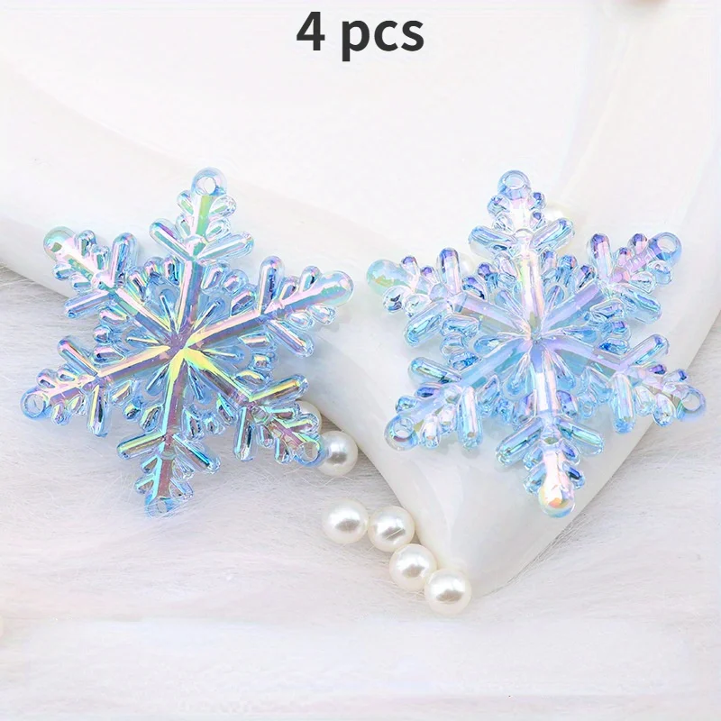 4PC Shiny Acrylic Snowflake Shaped Glitter Christmas Party Colorful Stickers DIY Scrapbook Christmas Crafts Decoration Materials