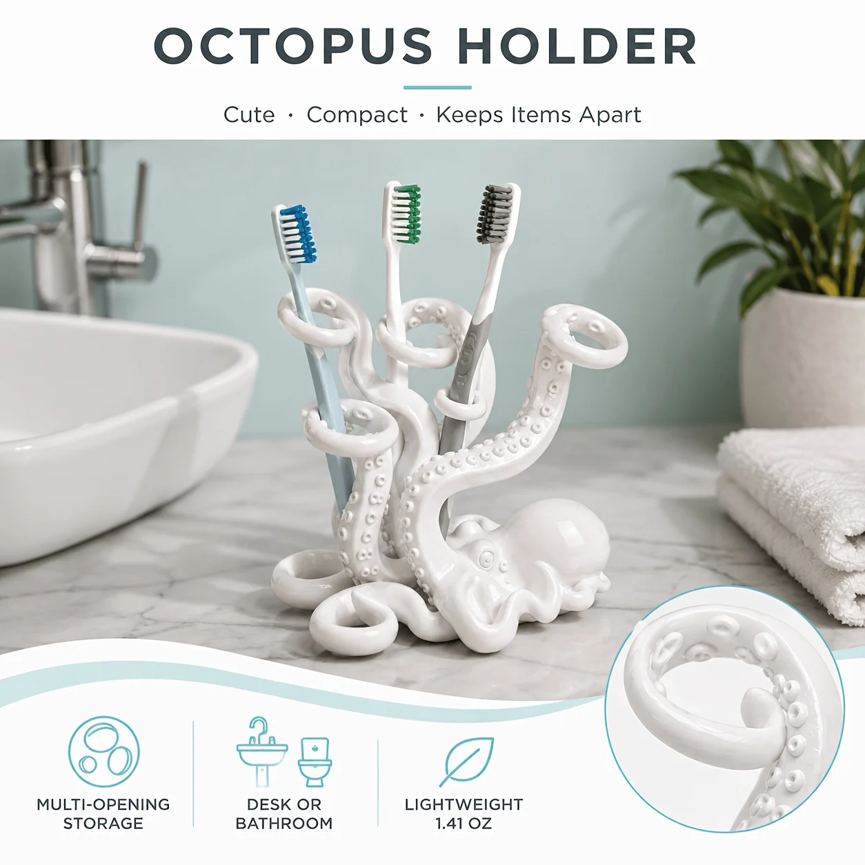 2/1 Piece Set Creative Octopus Toothbrush Holder and Pen Holder, Multi-Slot Tentacle Organizer, Suitable for Toothbrushes, Pens, Makeup Brushes, Bathroom Countertops, Office Desks, Study Desk Decorations, Halloween and