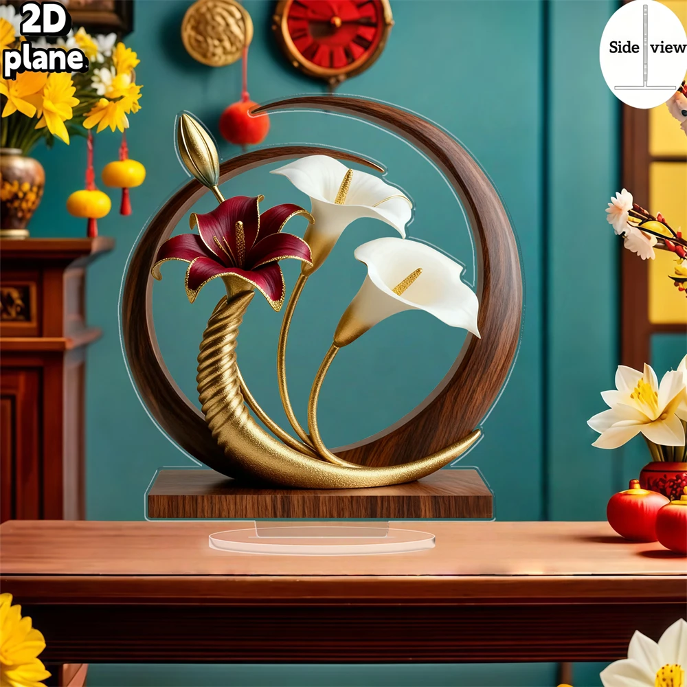 1 Elegant Flower Curve Design Acrylic Desktop Decoration, Ideal for Party Decoration, Home and Office Desk Decoration, 2D Plan